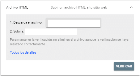 Google Search Console verificado HTML